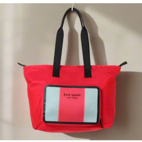 Kate Spade Journey Large Tote Red Nylon Shoulder Bag Packable Travel Lightweight - Picture 1 of 9